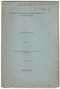 Charles Peabody ‘Certain Further Experiments on Synæsthesia’ inscribed offprint - Imagen 1 de 1