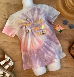 Cooles klassisches Batik T-Shirt Flieder Rosa Blau Metallic Gold Sommer Spruch 100% Baumwolle - Bild 1 von 7