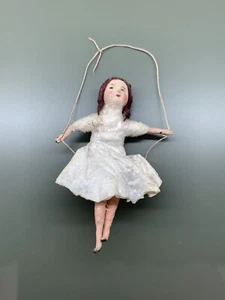 Girl On A Swing Antique Christmas Spun-Cotton Ornament Made in USSR 1940s - Picture 1 of 11