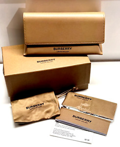 Burberry London Beige Leather Semi-Hard LARGE Sunglass Case ONLY+Cloth+Pouch NEW