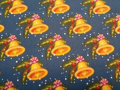 Campanas en Azul, JINGLE ALL THE WAY, MDG Tela de Algodón de Navidad CUARTO GRASO Foto 1 de 3