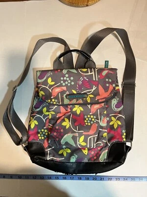 Lily Bloom Pink/Blue Birds And Flowers On Gray 14 X 12 Backpack Black Zippers - Image 1 of 4