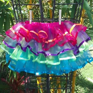 Rainbow TUTU Tulle Dance Fluffy Skirt Costume Ribbons Princess Dress Up One Size - Picture 1 of 6