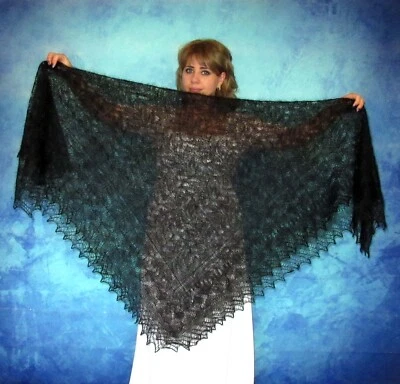 Black Russian Orenburg shawl,Goat wool wrap,Warm cover up,Mourning kerchief,Cape - Image 1 of 4