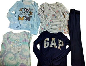 Girls Clothes Size LARGE (10/12) Long & Short Sleeve Shirts, Blue Leggings 5pc - Picture 1 of 19