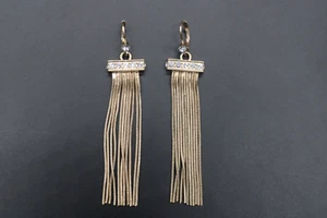 Vintage Gold tone Rhinestone Topped Snake Chain 11-Strand Dangle Earrings - Picture 1 of 5