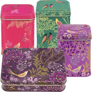 4 SARA MILLER BIRD SQUARE & RECTANGULAR TIN BOX Kitchen Tea Storage Trinket Gift - Picture 1 of 4
