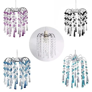 ACRYLIC CHROME FRAME LIGHT SHADE PENDANT DROPLET CHANDELIER CEILING LIGHT SHADE - Picture 1 of 19