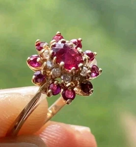 VTG 14k Yellow Gold Natural Ruby/Diamond Ring 5.5sz Signed TruBriteK 2.4grams - Picture 1 of 21