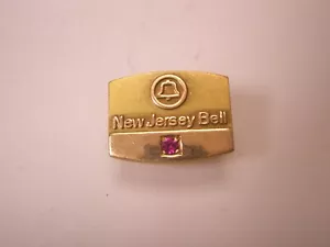 New Jersey Bell 1/10 10K Gold w/ Pink Stone Vintage LGB Tie Tack Lapel Pin v67 - Picture 1 of 6