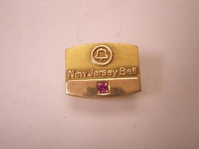 New Jersey Bell 1/10 10K Gold w/ Pink Stone Vintage LGB Tie Tack Lapel Pin v67 - Image 1 of 4