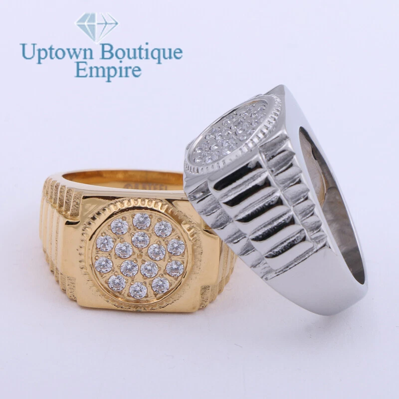Hip Hop Cubic Zirconia Men's Stainless Steel Round Pinky Ring Size:8-13#AJB - Image 1 of 1