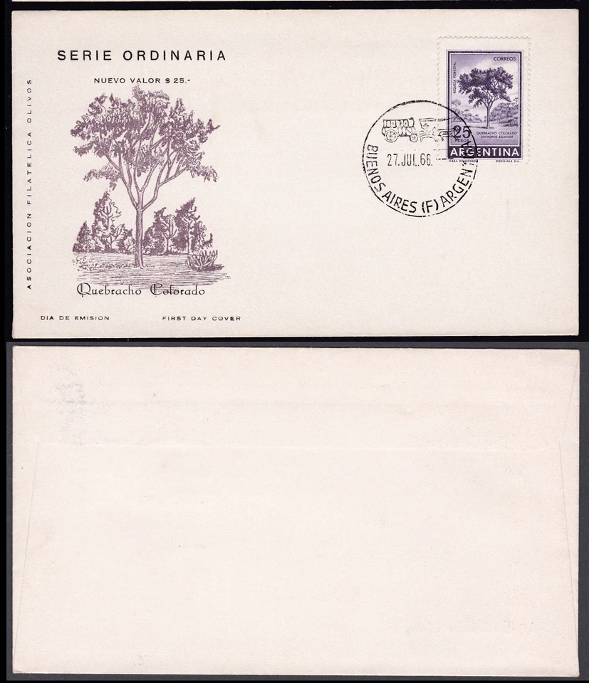 Argentina 1966 FDC (Ordinario) Mi 870-I Sn 702 Quebracho Rojo (Schinopsis balansae Foto 1 de 1