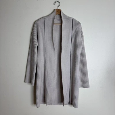 Suéter Elie Tahari Mujer Pequeño Gris Frente Abierto Cárdigan Lana Cachemira Acanalado Foto 1 de 4