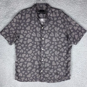 Camisa de Campamento ALL SAINTS Para Hombres S Calce Relajado Gris Lavado Amantes Corazón Estampado por Todas Partes - Imagen 1 de 7