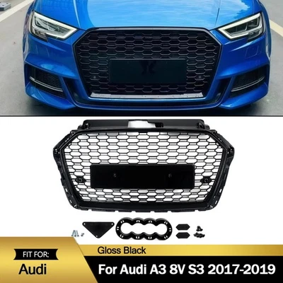 RS3 Style Grill Front Bumper Grille W/O ACC Honeycomb For Audi A3 S3 2017-2020 — 第 1/4 张图片