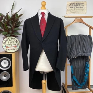 Tom Brown (38S) BESPOKE Morning Suit Tailcoat + Stripe Trousers Handmade Vintage - Picture 1 of 21