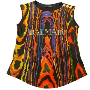 BALMAIN PARIS T-Shirt Damen Logo 100% Baumwolle Ärmellos Mehrfarbig Größe S/8 - Bild 1 von 12