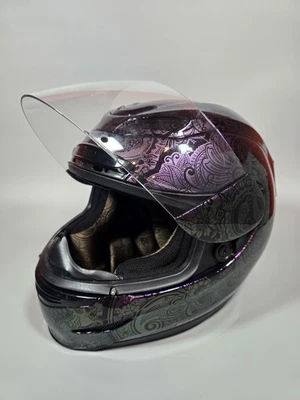 Icon Airmada Chantilly Motorcycle Helmet Purple Black Skull Graphic Size Medium - Image 1 of 4