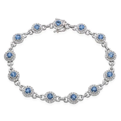 18k White Gold Aquamarine and Diamond Link Bracelet - Image 1 of 4