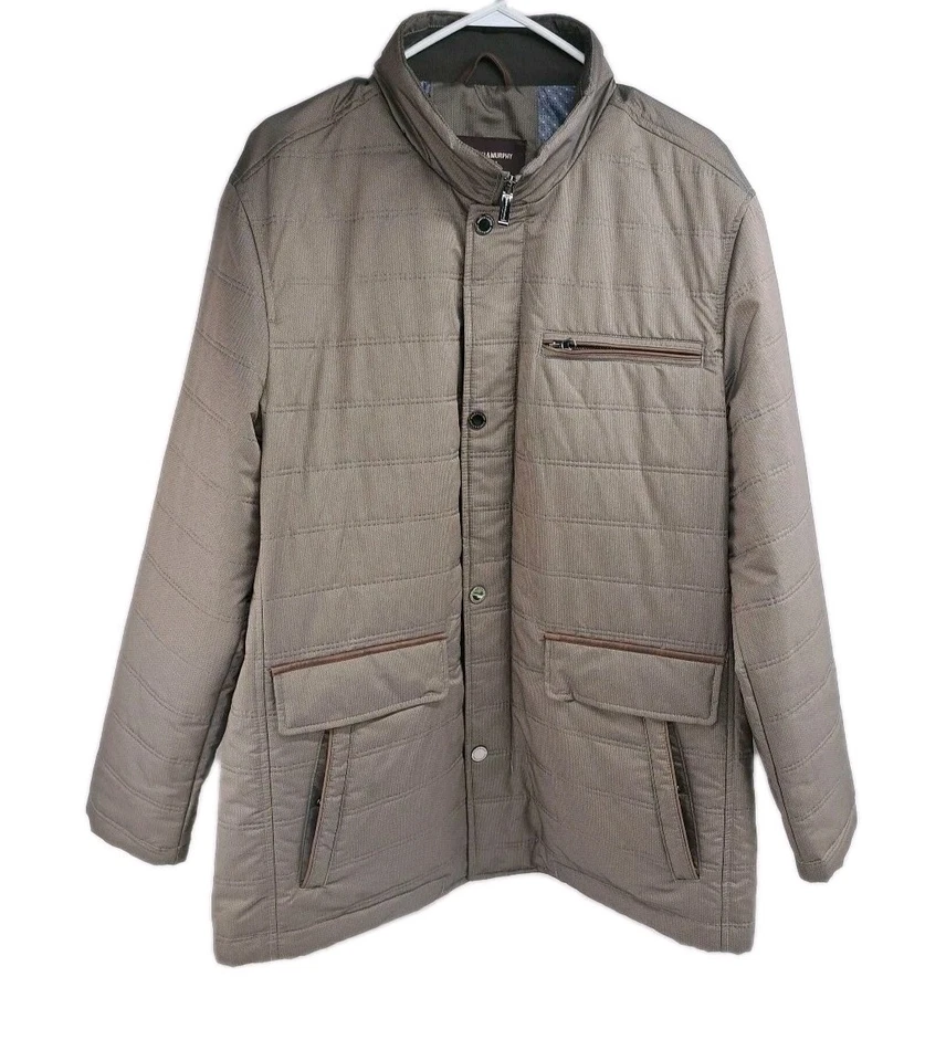 Chaqueta acolchada Johnston And Murphy para hombre beige tostado cremallera frontal cuello alto Foto 1 de 4