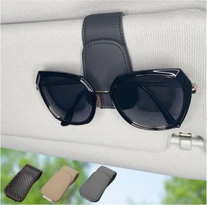 Magnetic Leather Sunglass Holder for Car Visor Universal Clip Eyeglasses Black - Picture 1 of 12
