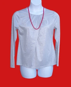 Talbots silver shimmer knit top blouse size L XMAS HOLIDAY cross pleat shirt  - Picture 1 of 9