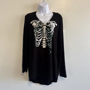 Torrid Damen schwarz super weich Strick Langarm T-Shirt Skelett Rib Cage 2 - Bild 1 von 6