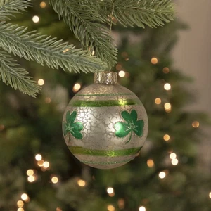 Northlight 3.5” Green and White Mercury Glass Shamrock Glass Christmas Ornament - Picture 1 of 4