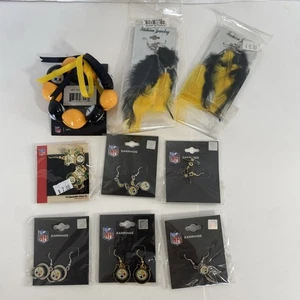 Pittsburgh Steelers Earrings x6, Kukui Nut Bracelet Swag NFL Team Lot - Picture 1 of 9