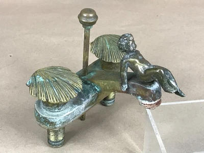 Antique Brass Sink Faucet With Cupid Cherub Figure & Seashell Handles - Image 1 of 4