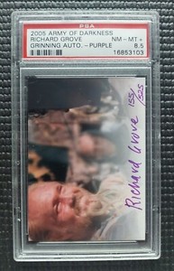 2005 ARMY OF DARKNESS RICHARD GROVE PURPLE AUTO #/525 PSA 8.5 NM-MT  EVIL DEAD,-