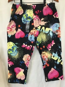 No Boundaries Heart Skull High Rise Capri Cotton Leggings Juniors Women Black - Picture 1 of 6