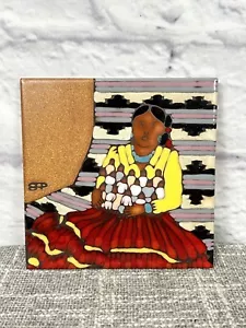 Vintage Hand Painted Prusa Elan Southwestern Tile Woman Hot Plate USA 6x6" - Picture 1 of 4