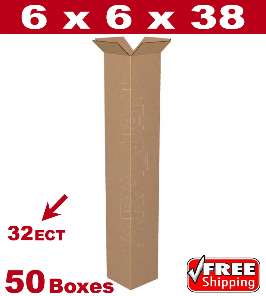 50 - 6x6x38 Cardboard Boxes Mailing Packing Shipping Box 32ECT Corrugated Carton - Image 1 of 1