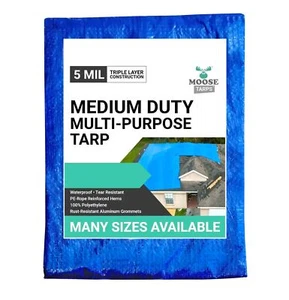 Multipurpose Blue Poly Tarp Cover with Grommets 8x30 Water Resistant 5 mil - Picture 1 of 9