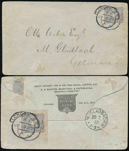 SOBRE ALEMANIA REICHSPOST 1883 USADO EN LONDRES SCROLL PMK CICLISTAS TOURING CLUB - Imagen 1 de 1