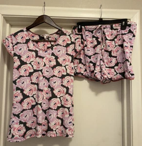 Women’s Dearfoams Pajama Short and Top Set Size Small Floral Pattern EUC - Picture 1 of 6