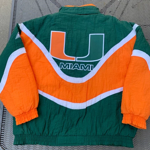 Vintage 90s U Miami Hurricanes Canes Apex One Jacket Back Patch Coat Size XL Cover