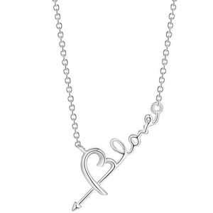 925 Sterling Silver Love Heart Arrow Necklace Gifts for Her, Girl, Graduation - Picture 1 of 8