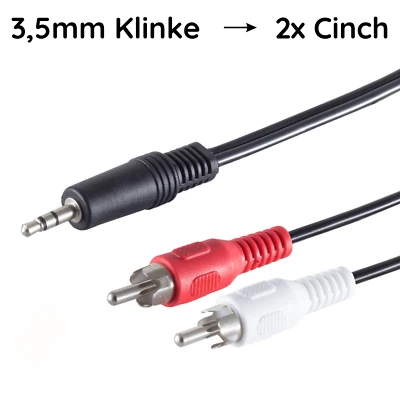 HELOS Connettore Jack 3,5mm a 2x RCA Maschio AUX Audio HiFi TV Cavo Adattatore
