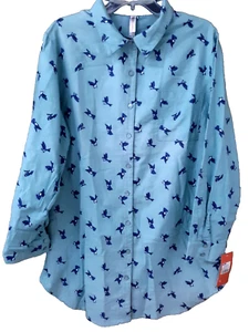 Woman's Gilligan & O'Malley Flannel Blue Birds Sleep Shirt XL NEW - Picture 1 of 5
