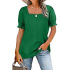 Women Frill Trim Puff Short Sleeve T-Shirt Square Neck Loose Top Blouses