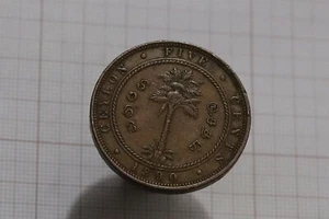 🧠🇱🇰 CEYLON SRI LANKA 5 CENTS 1890 SCARCE SHARP DETAILS B66 #6157 - Picture 1 of 2