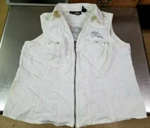 Harley Davidson Sleeveless Cotton Shirt Vest with Lacing, Women's Size 1W, White - Picture 1 of 11