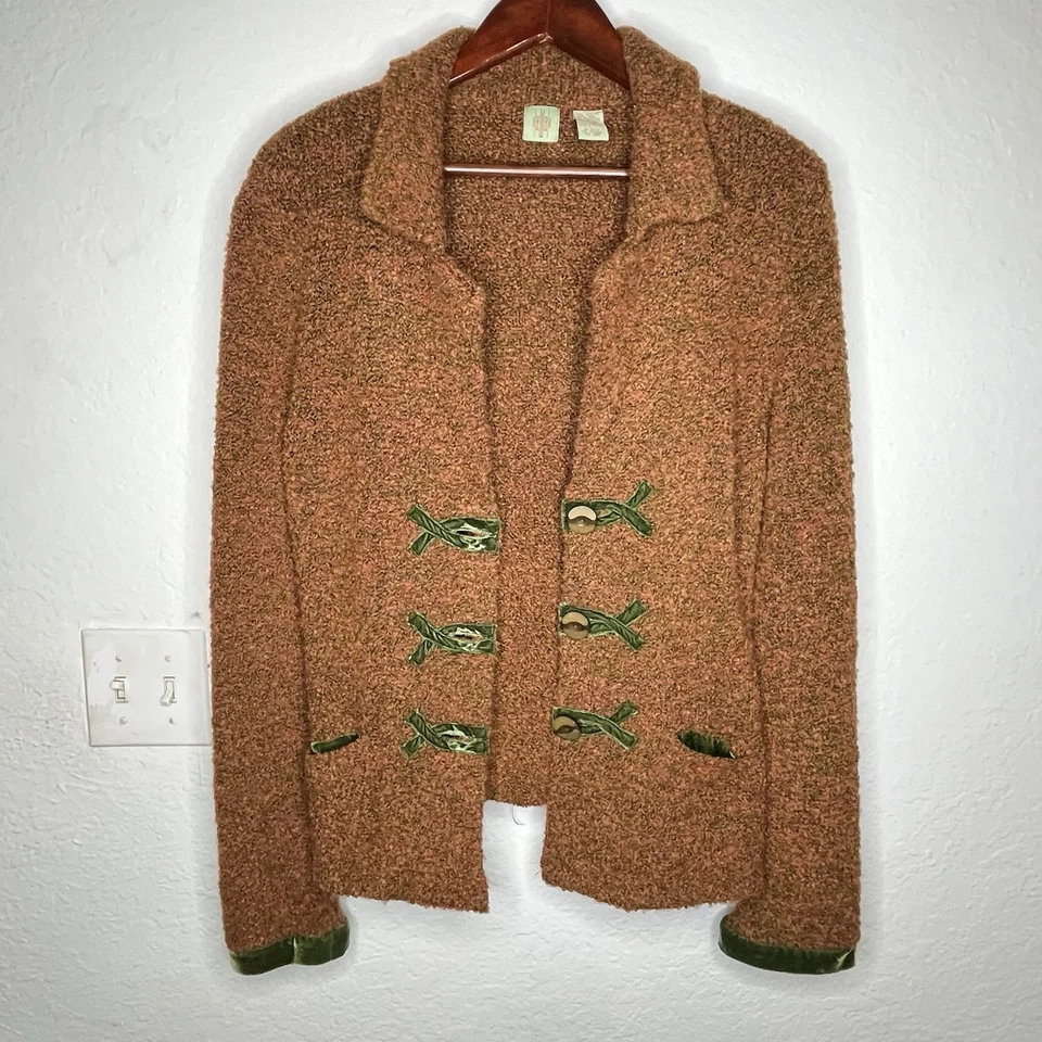 Suéter HWR Naranja Quemado Abotonado Talla Grande Mezcla de Lana Anthropologie Foto 1 de 4