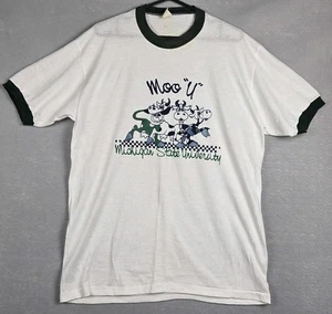 VTG 70er Jahre Michigan State University "Moo U" Lustige Kühe Ringer T Größe groß *lesen* - Bild 1 von 10