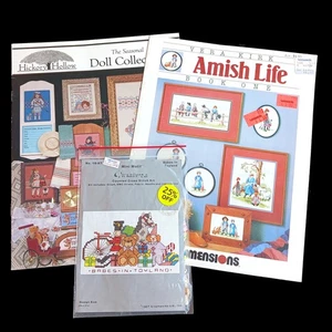 3 CROSS STITCH CHART & KIT LOT: CHILDREN, AMISH, DOLL BM - Picture 1 of 2