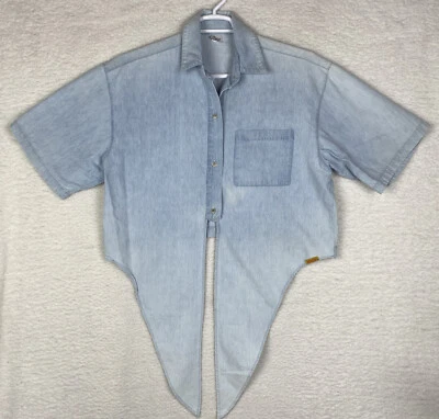 Blusa informal vintage años 90/Y2K de mezclilla grande manga corta atada con botones Foto 1 de 4