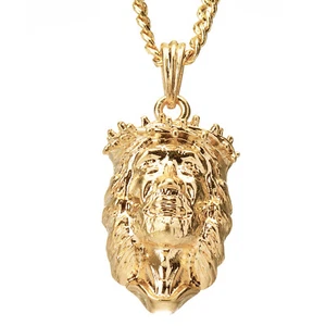 Colgante para hombre Hip Hop chapado en oro cara de Jesús liso cadena cubana de 20" CP 135 G - Imagen 1 de 4